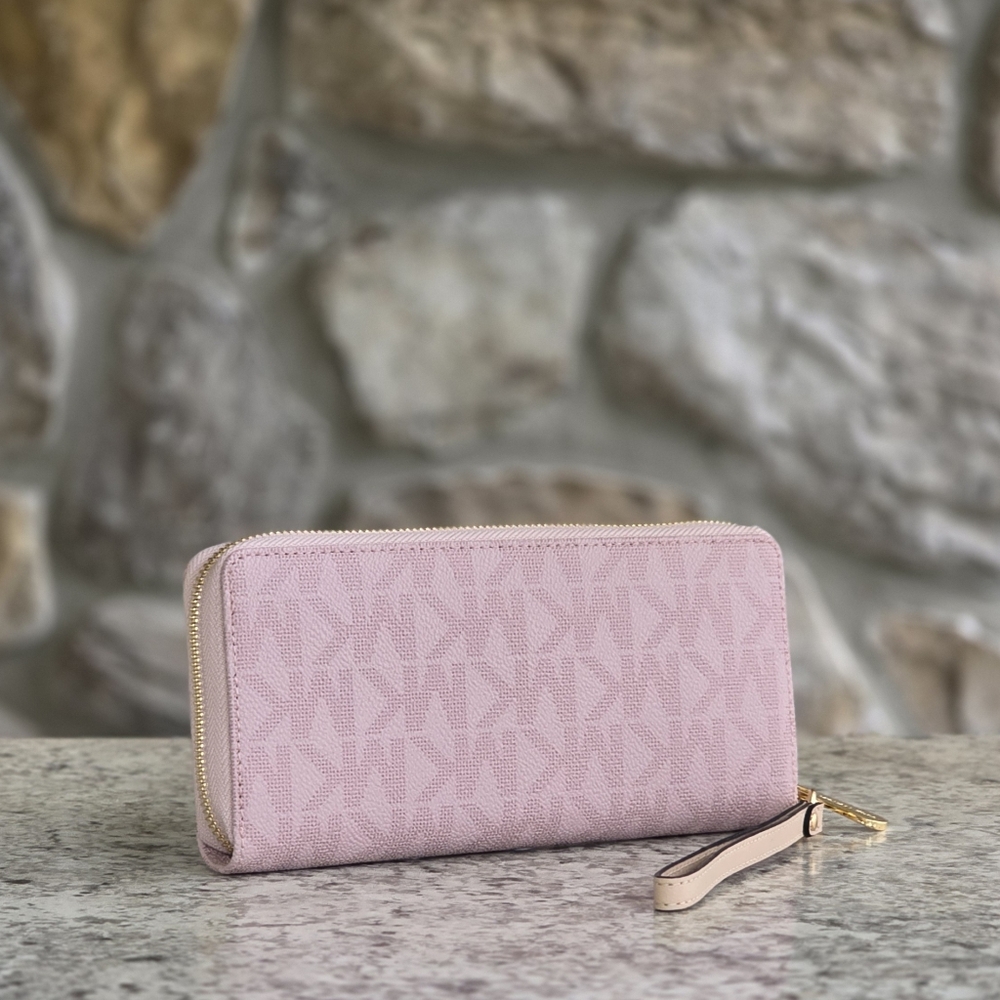 Michael Kors Jet Set Logo Continental Pink Wristlet Wallet - Picture 2 of 6